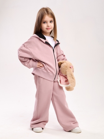 Купить оптом 344-ПУ. Костюм детский оверсайз на молнии, пудра, хлопок 65%, 35% ПЭ, 3-х нитка без начеса 98,104,110,116 в Саранске