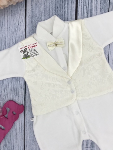 261-М. Комбинезон с шапкой, хлопок 80% велюр 20%  ПЭ, молочный