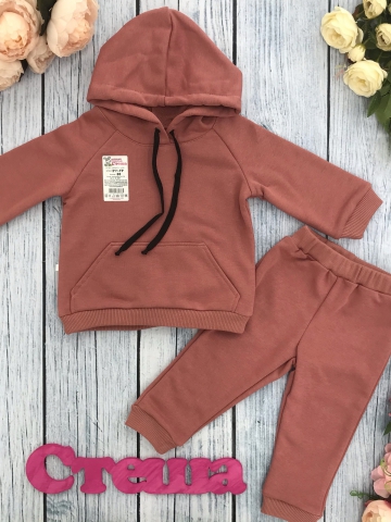 Купить оптом 311-ТР. Свитшот с капюшоном + Штаны, хлопок 65%, 35% ПЭ, 3-х нитка ( без начеса) терракот 80,86,92 в Саранске