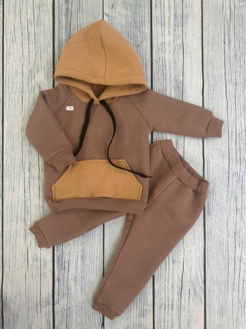 Купить оптом 296-РАЗ. Худи +Брюки детские, хлопок 65%, 35%  ПЭ, 3-х нитка (начес) разноцветный 80,86,92 в Саранске